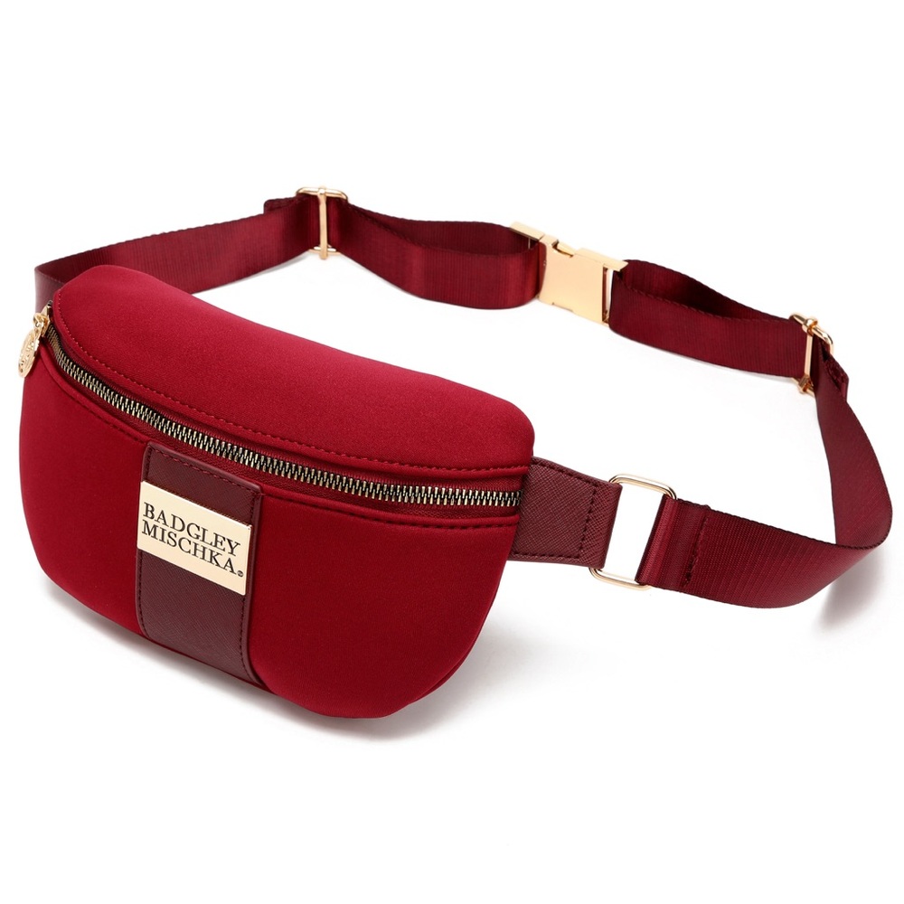 NWT Badgley Mischka Burgundy Belt Bag with Gold Details